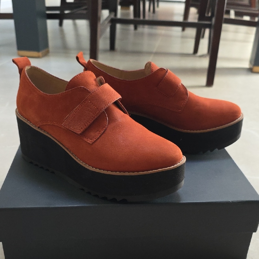 Eileen Fisher Orange Suede Platform Shoes
